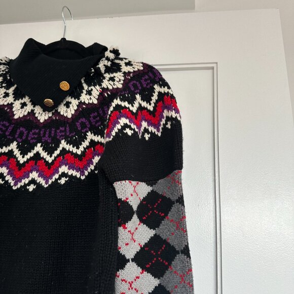 Loewe Sweater Wool Blend Rib Knit Argyle-Intarsia Pattern Roll Neck Sz Medium - Picture 6 of 12